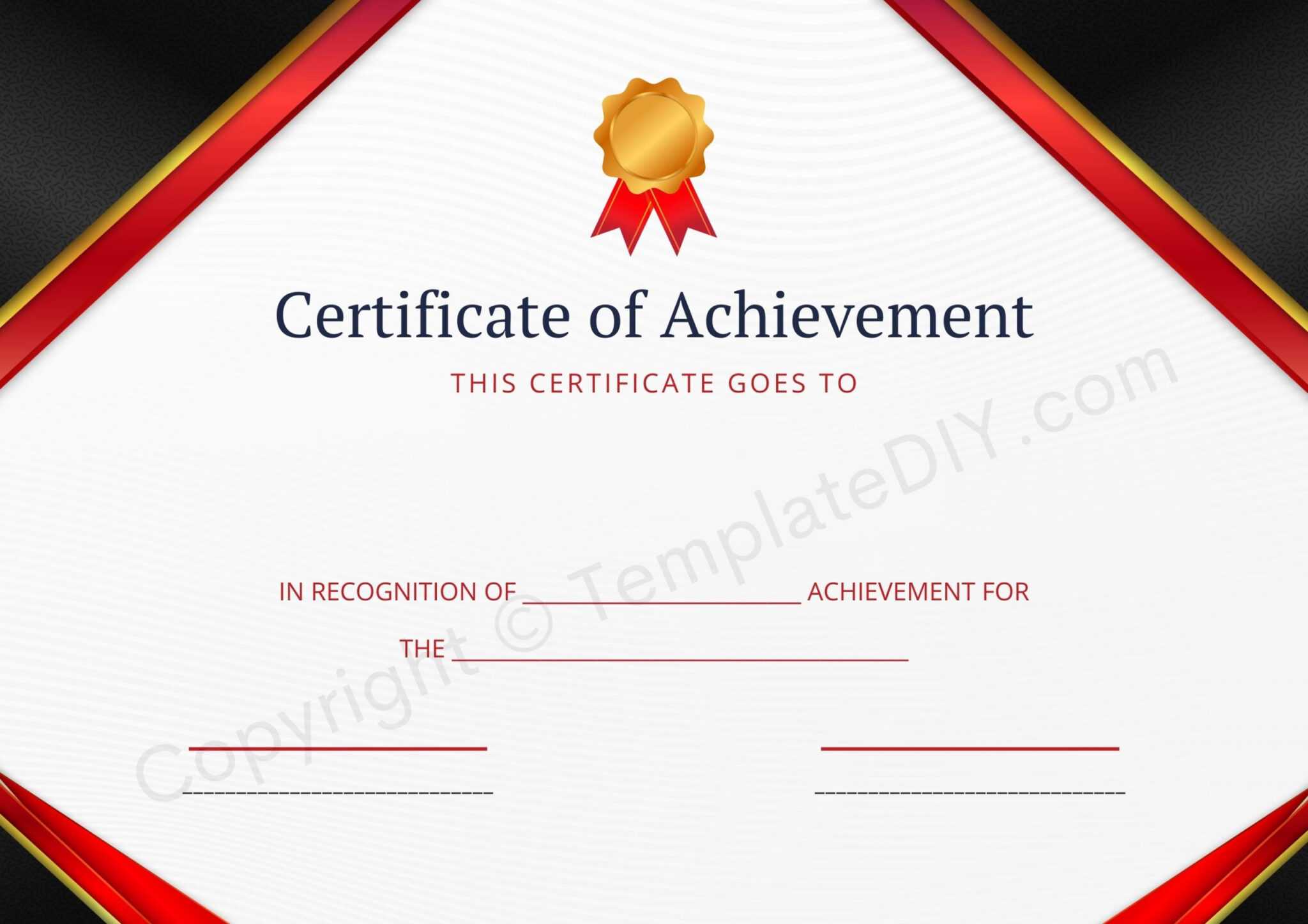 Certificate Of Achievement Blank Printable Template In Pdf Word Inside Free Printable