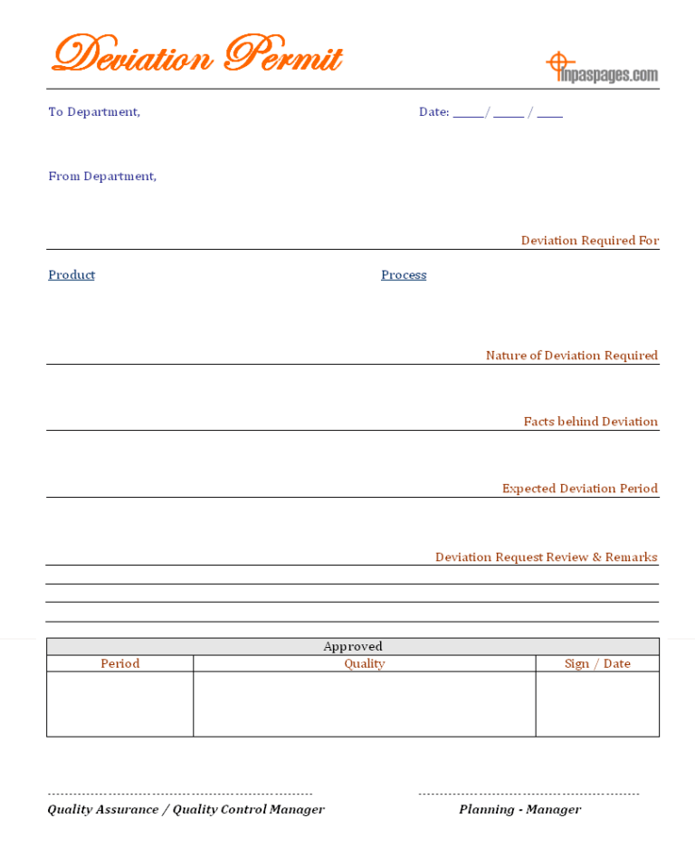 Deviation Permit With Regard To Deviation Report Template