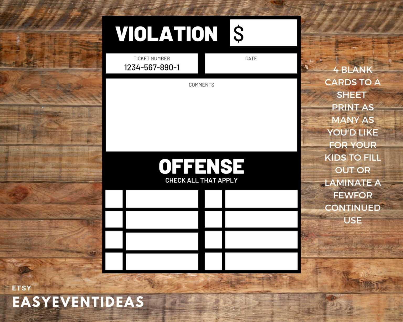 Blank Speeding Ticket Template