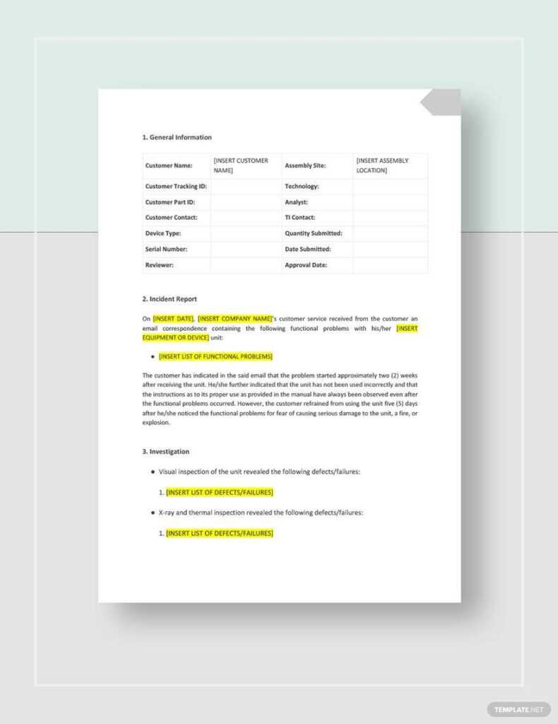 Failure Analysis Report Template Google Docs Word Apple Pages