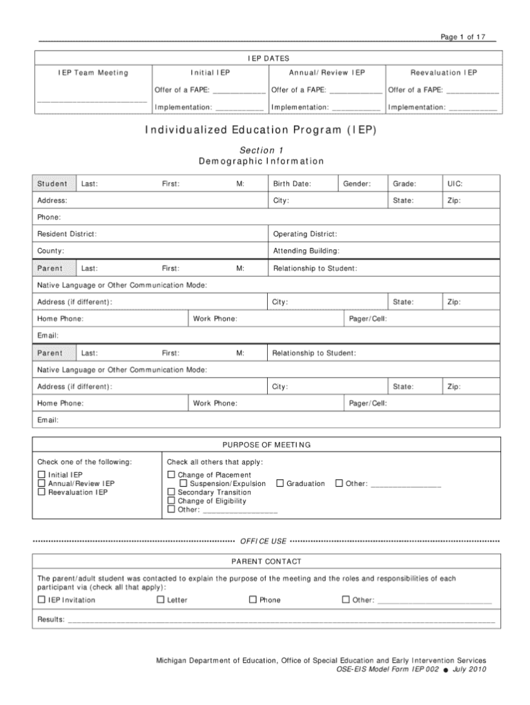 Michigan Iep Example Fill Online Printable Fillable Blank