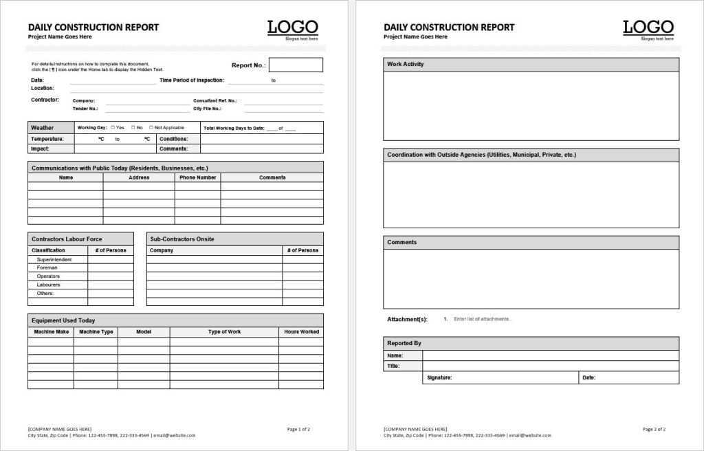 10+ Printable Construction Report Formats In Ms Word With Construction 