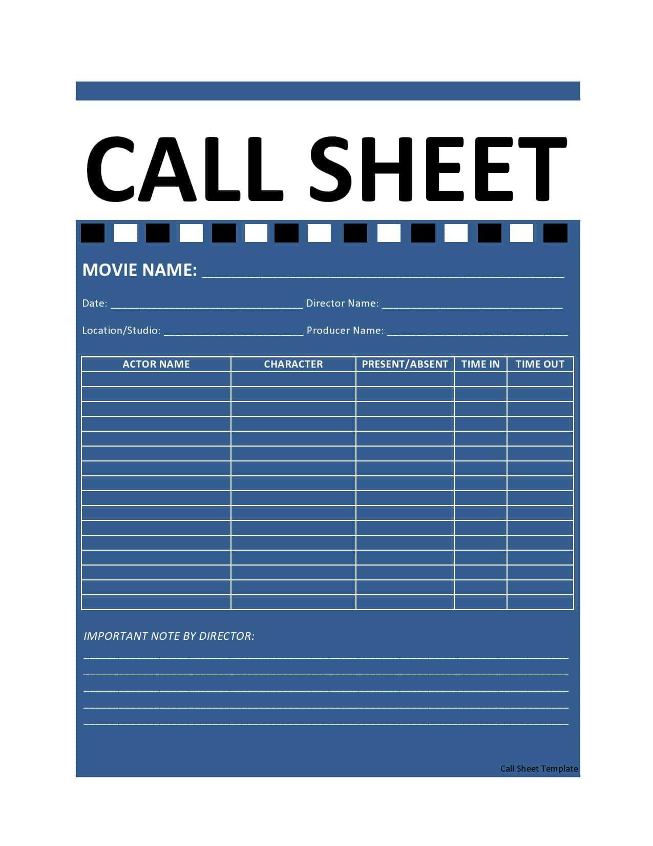 Blank Call Sheet Template Rebeccachulew