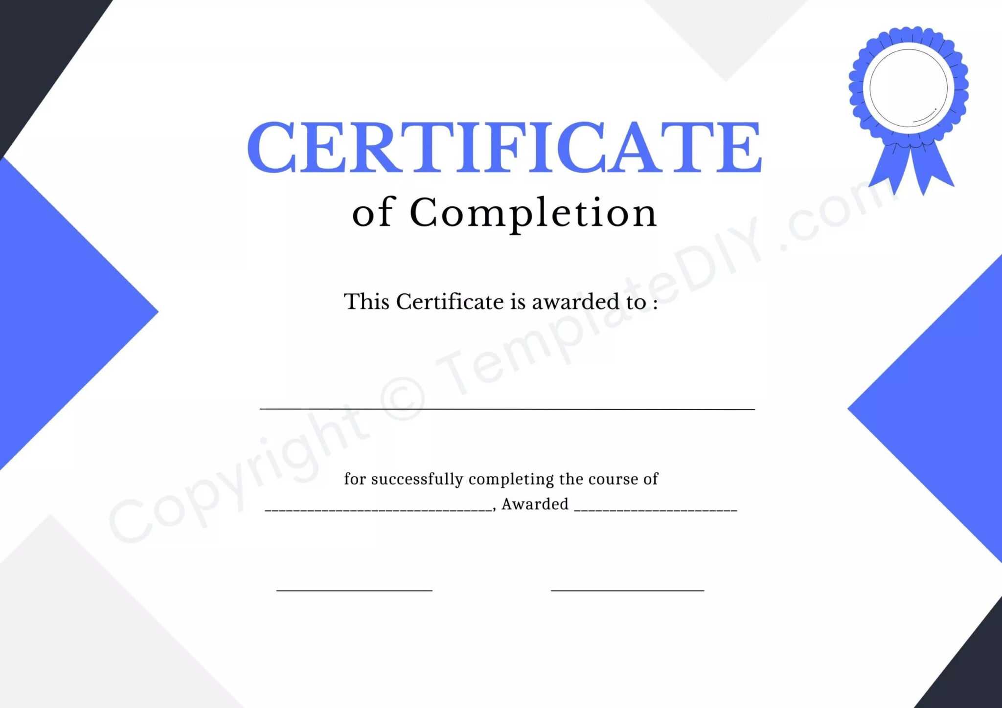 Certificate of Completion Blank Printable Template in PDF & Word For ...