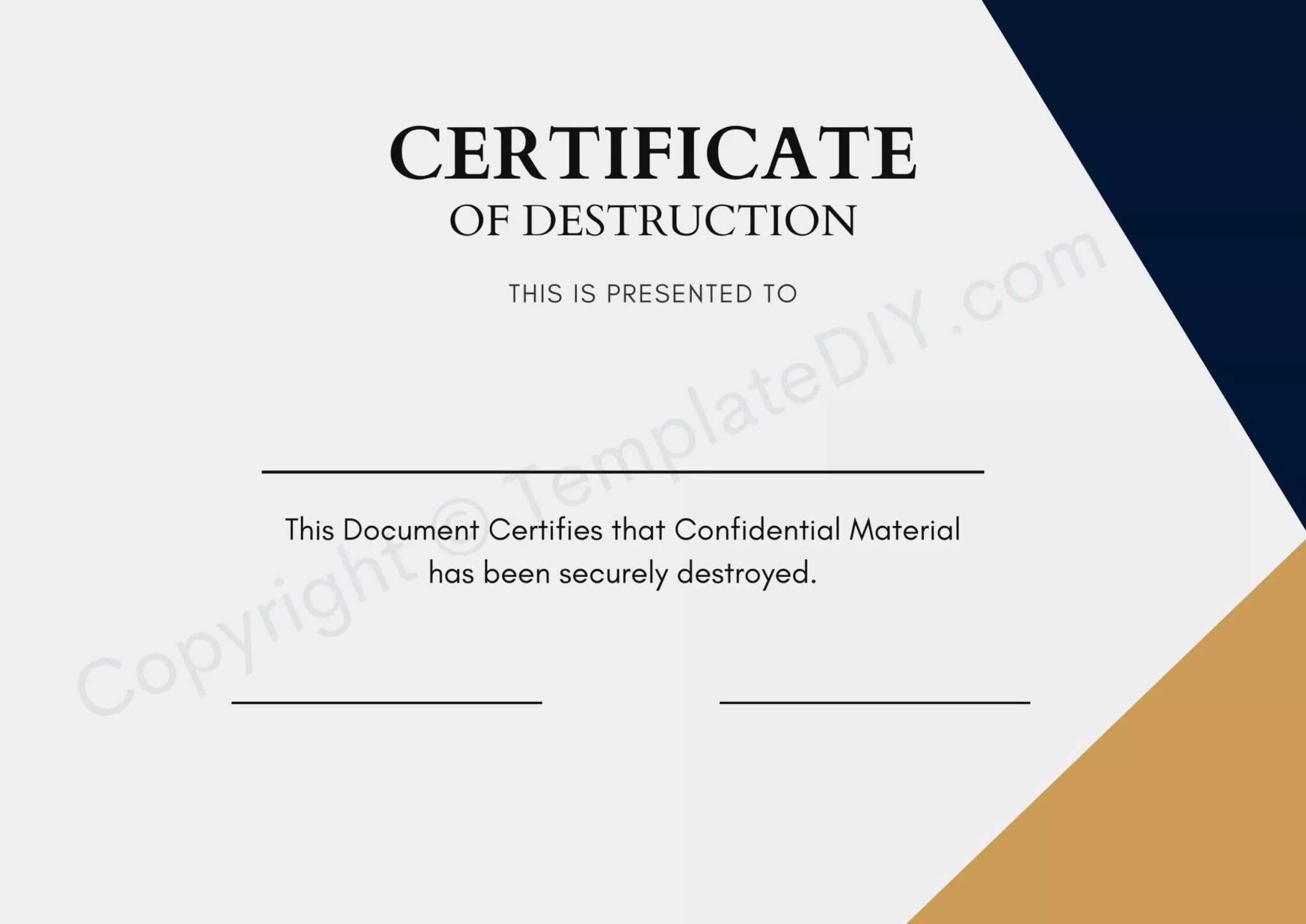 Certificate of Destruction Blank Printable Template in PDF & Word With ...