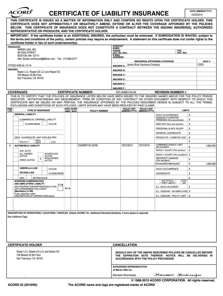 Certificate Of Insurance Form – Fill Online, Printable, Fillable In ...