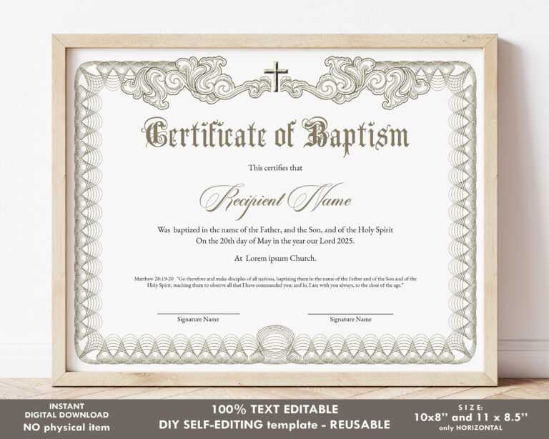 Editable Baptism Certificate Template Printable Certificate – Etsy ...