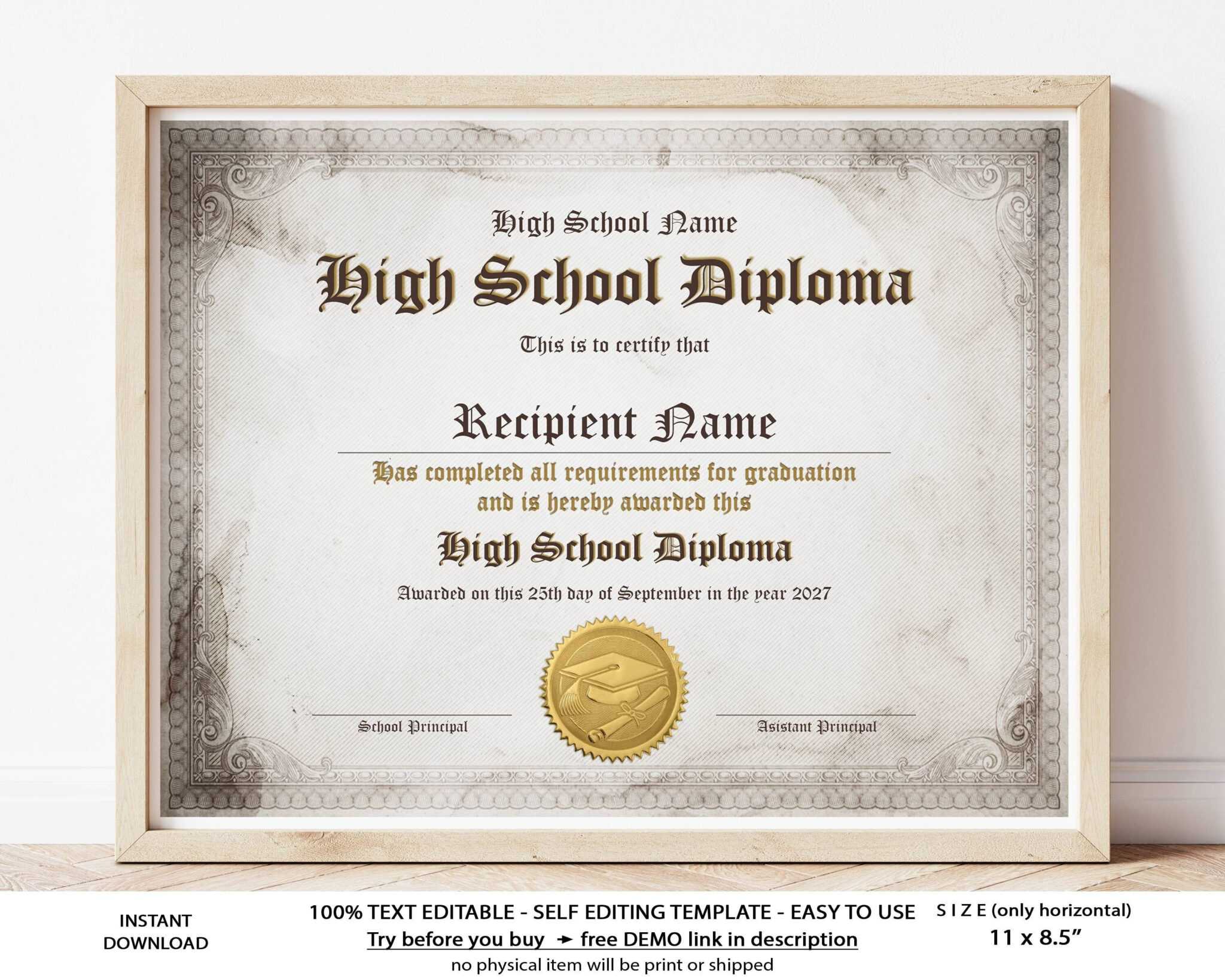 Editable Home School Diploma Template Printable High School – Etsy ...