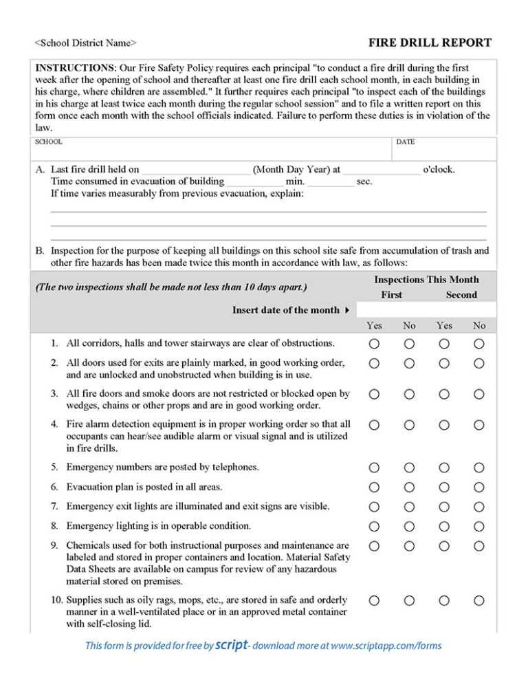 Fire Drill Report – Script With Fire Evacuation Drill Report Template ...