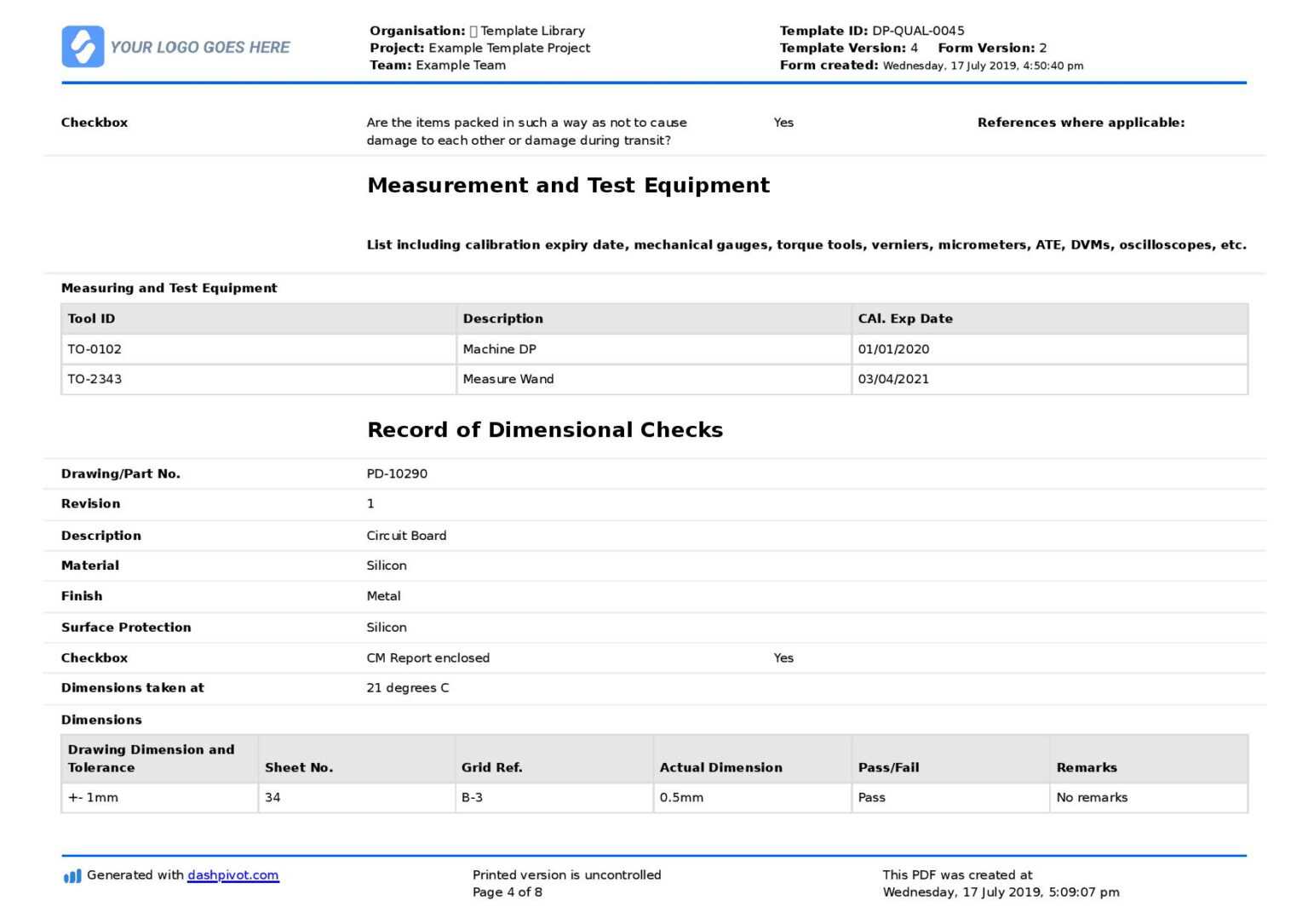 First Article Inspection Form Template Free And Editable Report Intended For Machine Shop 7700