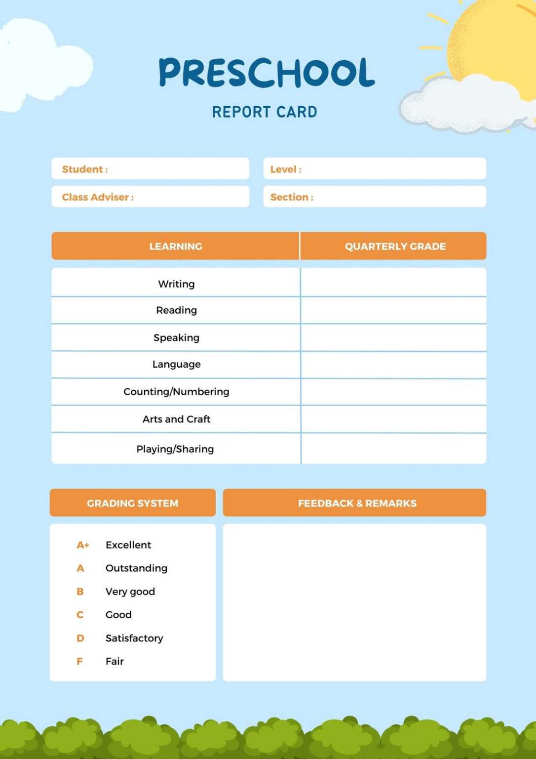 Free Custom Printable Preschool Report Card Templates Canva Pertaining ...