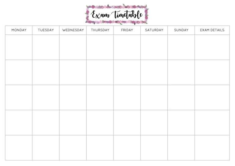 Free Exam Timetable Printable Within Blank Revision Timetable Template 7542