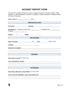 Free Incident Report Templates (10) Sample – PDF Word – EForms For ...