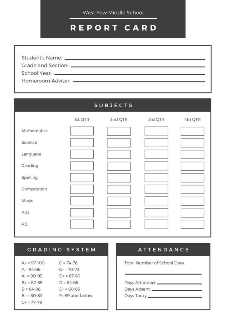 Free printable middle school report card templates Canva For School ...