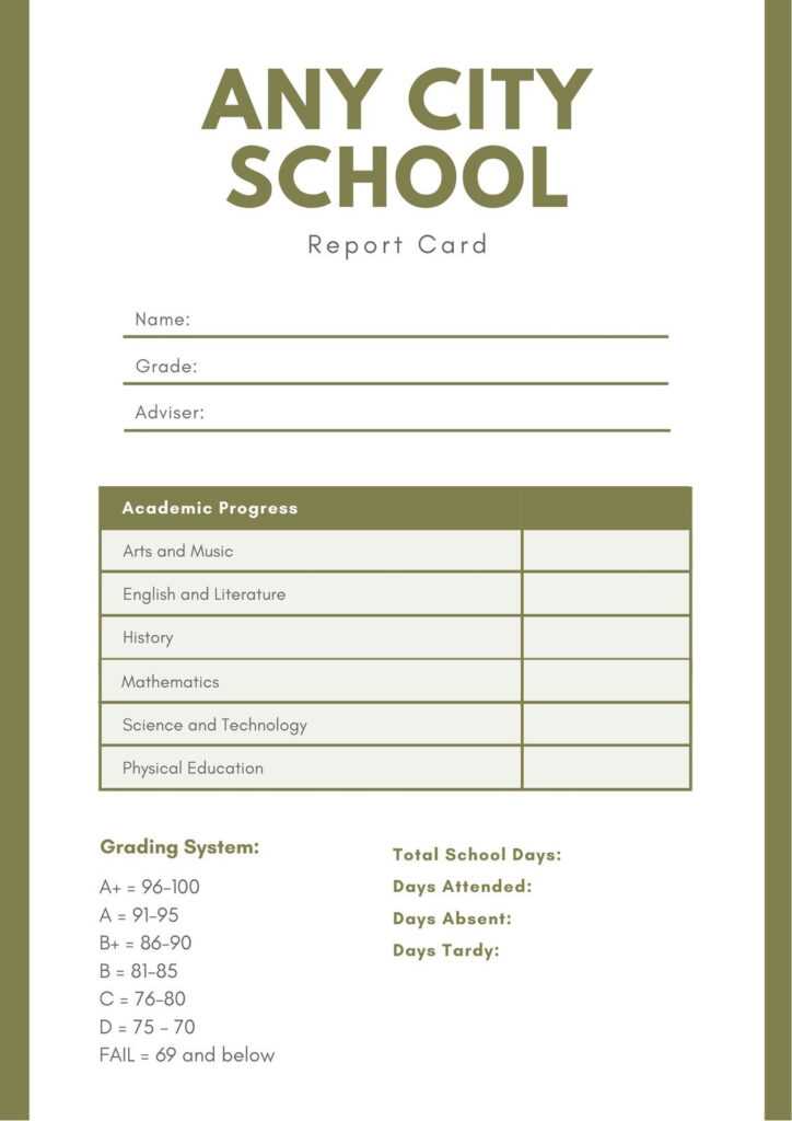 Free printable middle school report card templates Canva In Middle ...