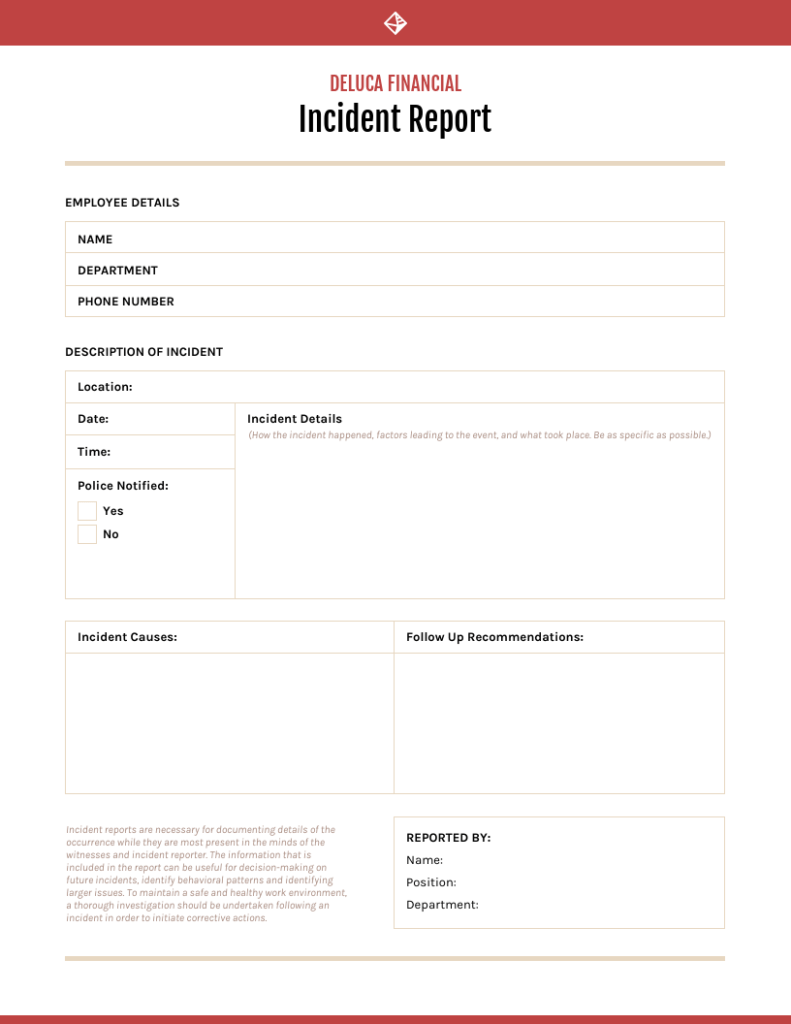 Incident Report Log Template – Rebeccachulew.com