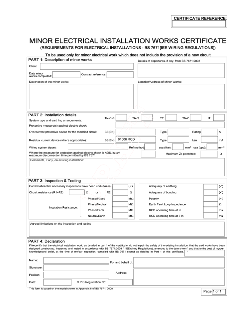 Iet Minor Works Certificate Fill Out And Sign Online Dochub Throughout Minor Electrical 3474