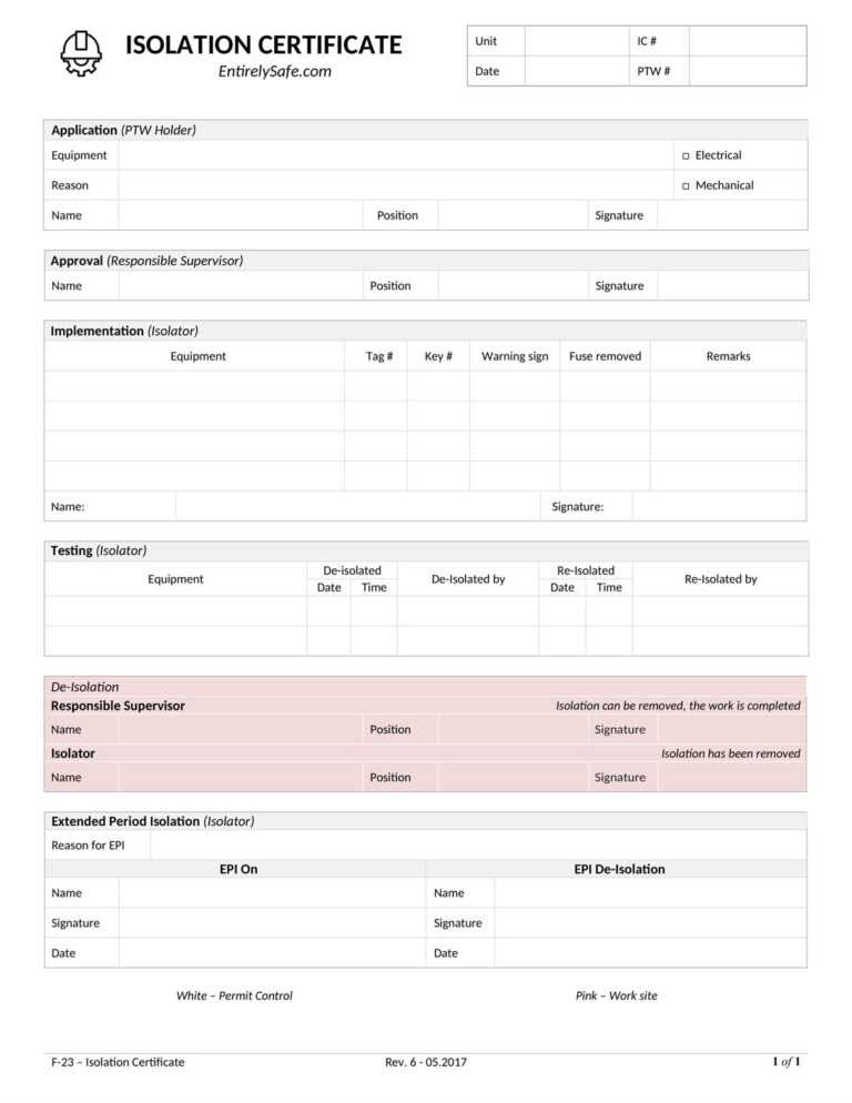 Isolation Certificate’ Template Within Electrical Isolation Certificate ...