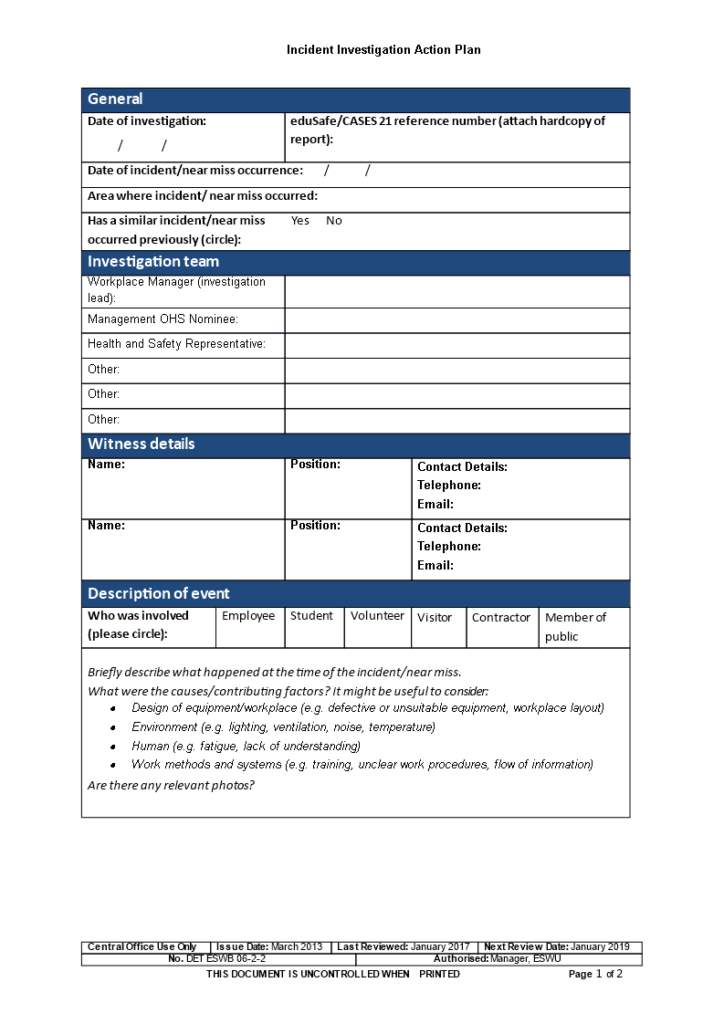 Kostenloses Incident Investigation Action Plan In Ohs Incident Report ...