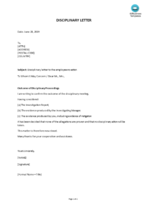 Kostenloses Sample Disciplinary Letter To The Employee Intended For ...