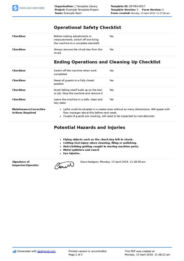 Lathe Machine Inspection Checklist (Free And Flexible Template ...