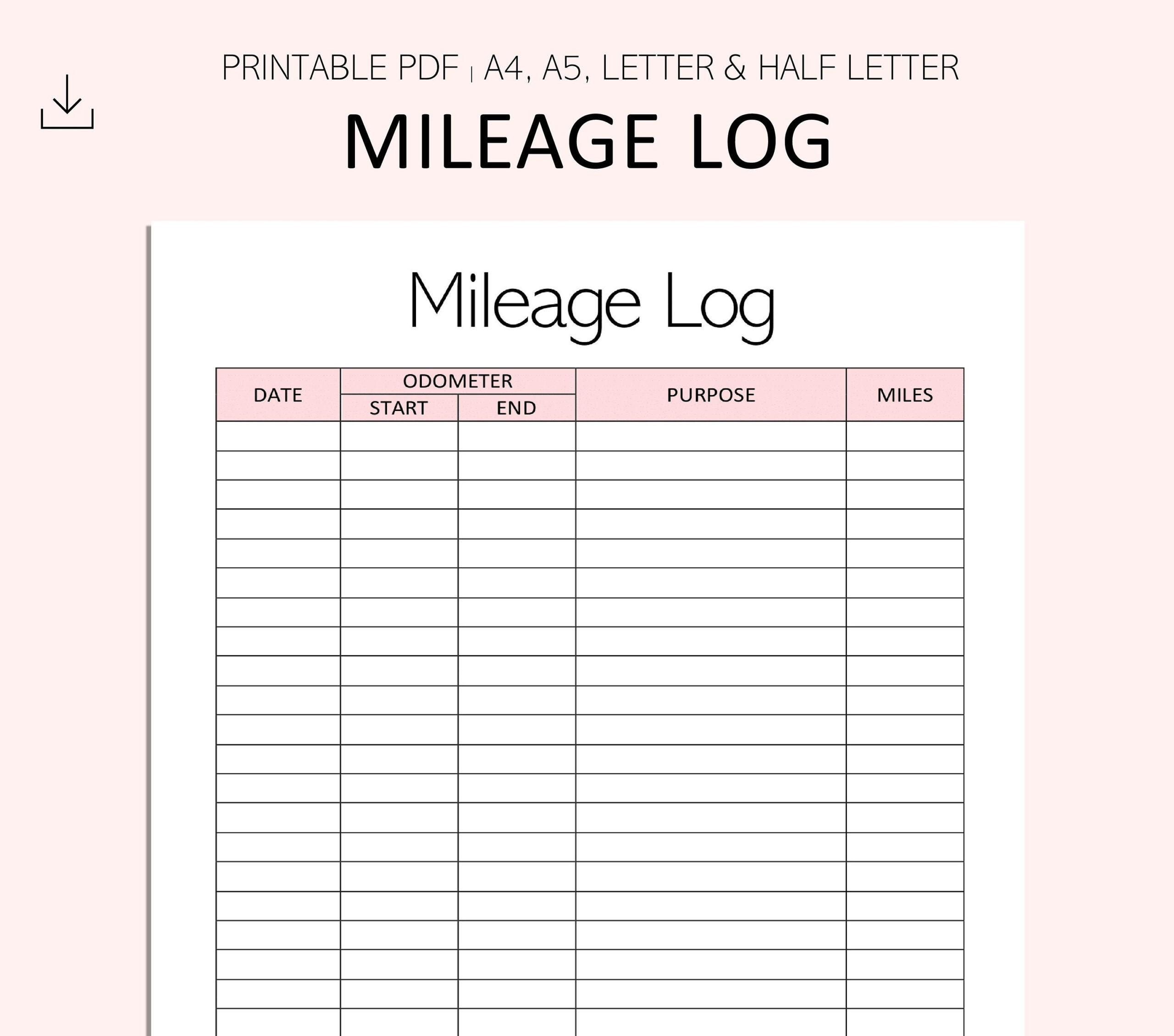Mileage Log Printable Vehicle Miles Travelled Tracker - Etsy  With Mileage Report Template
