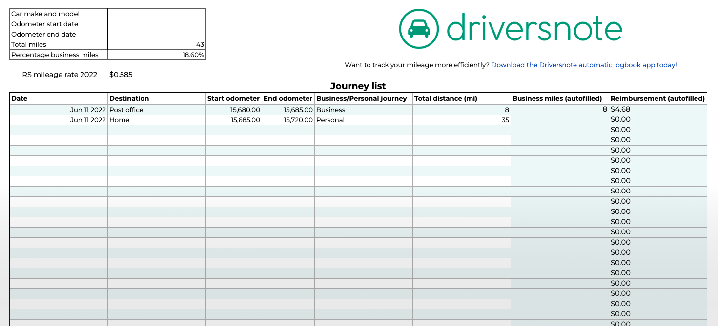 Mileage Log Template - Free Excel & PDF Versions, IRS Compliant For Mileage Report Template