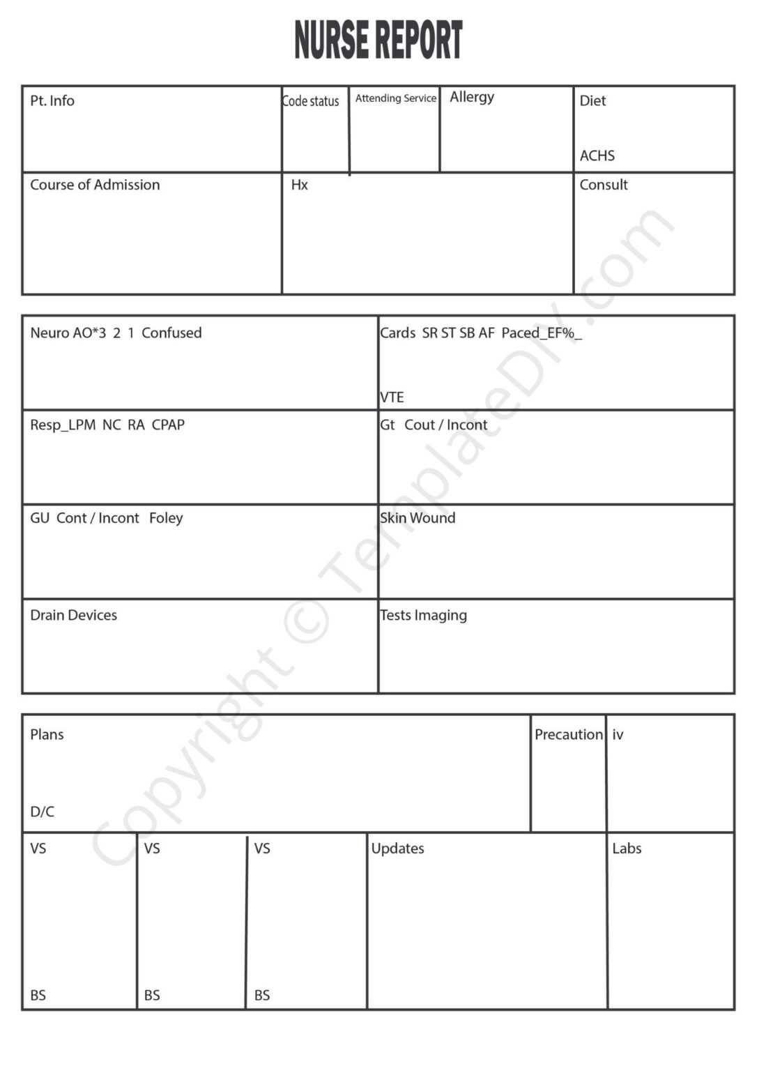 Nurse Report Template Blank Printable [PDF, Excel & Word] For Nurse ...