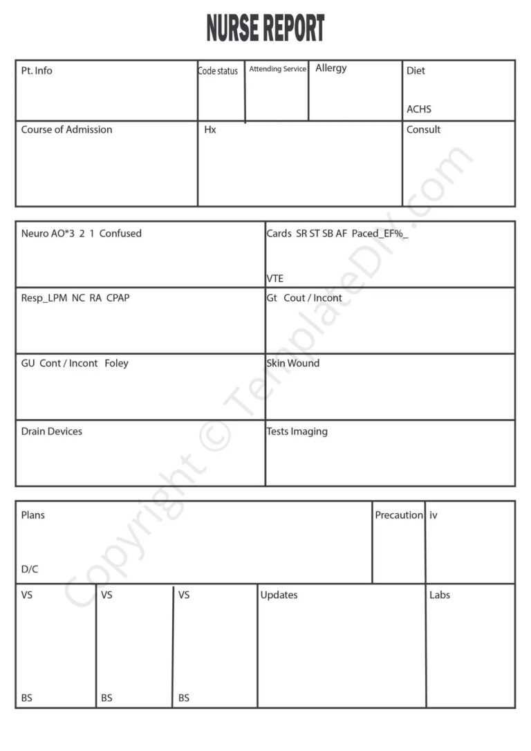 Nurse Report Template Blank Printable [PDF, Excel & Word] Inside ...