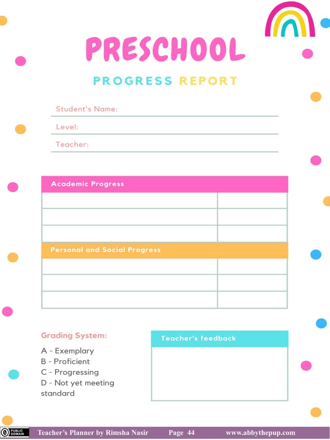 Preschool Progress Report Free Printable Papercraft Templates For ...