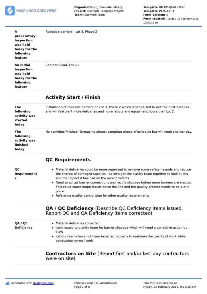 Qa Qc Report Template And Sample With Customisable Format Within 