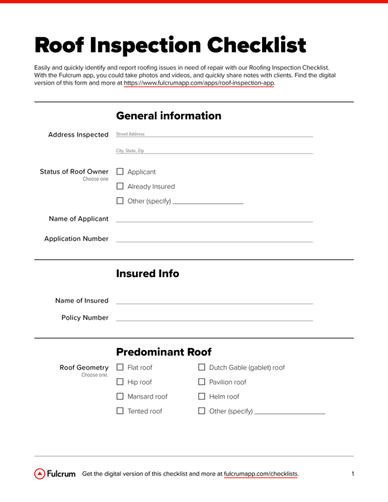 Roof Inspection Checklist Checklist For Roof Inspection Report