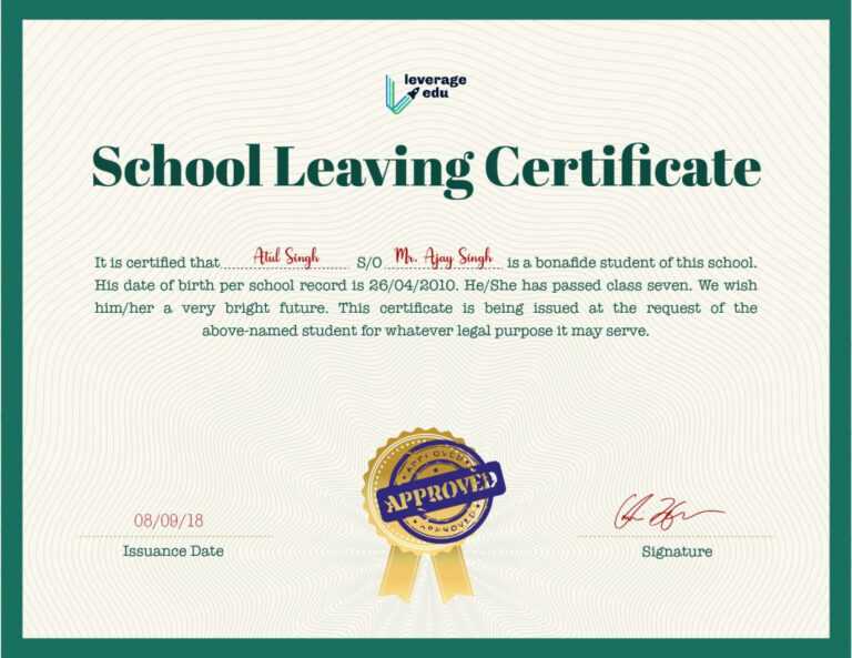 School Leaving Certificate: Format and Sample – Leverage Edu With ...