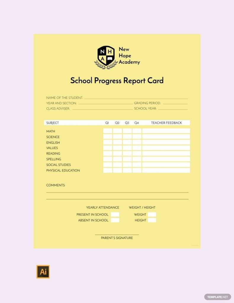 School Progress Report Card Template – Illustrator Template ...