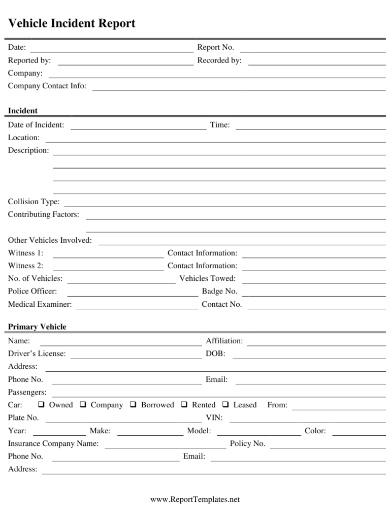 Vehicle Incident Report Form Download Printable PDF Templateroller ...