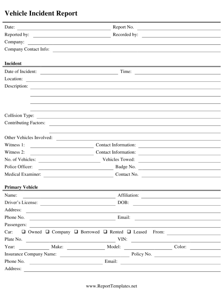 Vehicle Incident Report Form Download Printable PDF Templateroller ...