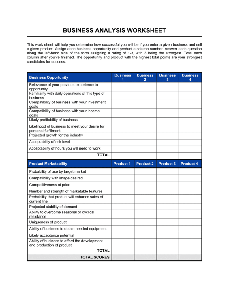 Worksheet Business Analysis Template Business In A Box™ Within Business ...